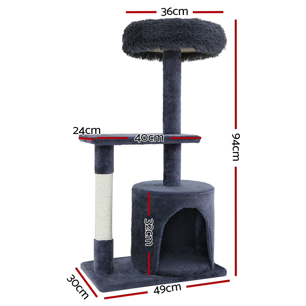 i.Pet 94cm Cat Tree Tower – Scratcher Post & Condo House in Grey