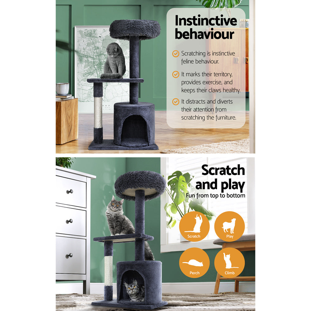 i.Pet 94cm Cat Tree Tower – Scratcher Post & Condo House in Grey