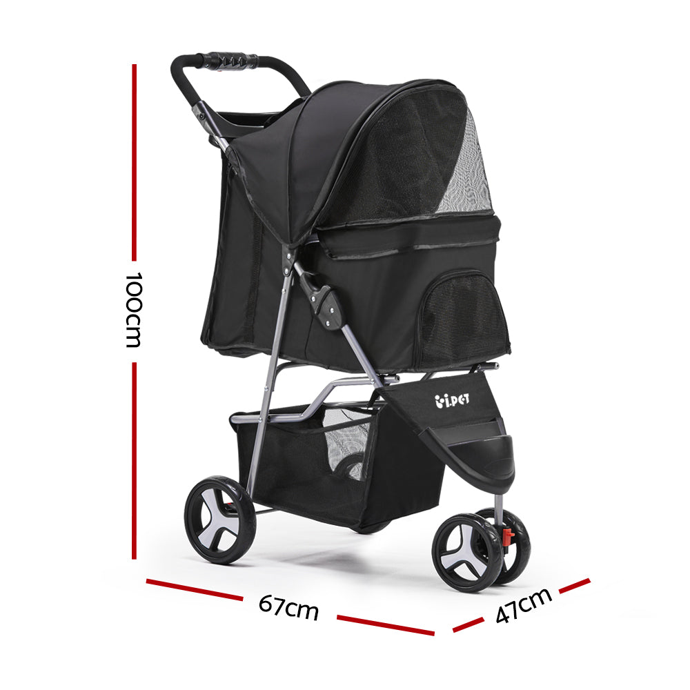 i.Pet 3-Wheel Pet Stroller – Foldable Travel Pram for Cats & Dogs