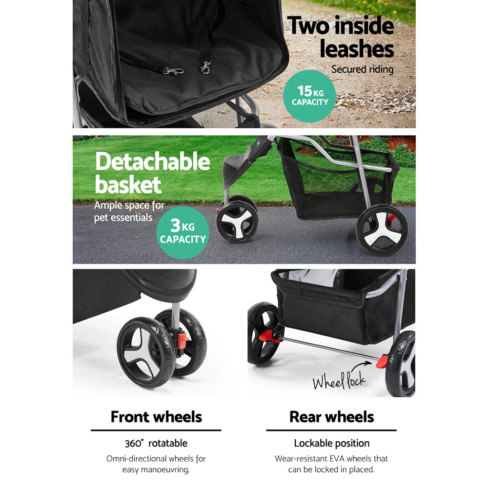 i.Pet 3-Wheel Pet Stroller – Foldable Travel Pram for Cats & Dogs