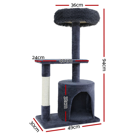 i.Pet 94cm Cat Tree Tower – Scratcher Post & Condo House in Grey