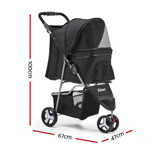 i.Pet 3-Wheel Pet Stroller – Foldable Travel Pram for Cats & Dogs