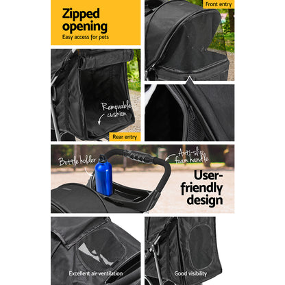 i.Pet 3-Wheel Pet Stroller – Foldable Travel Pram for Cats & Dogs
